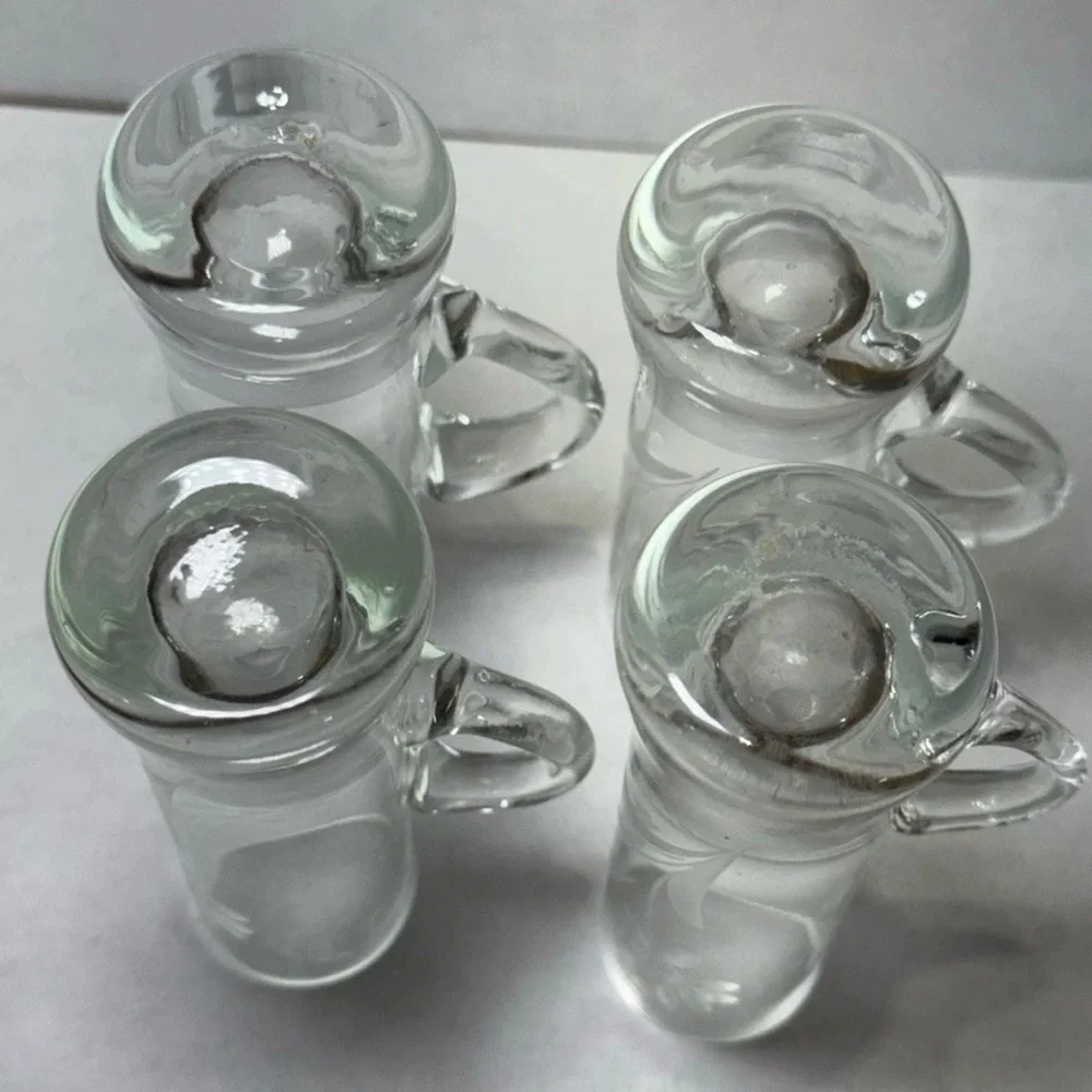 Vintage Etched Floral Hand Blown Shot Cordial Glasses Handles Set of 4, 4" Tall - Picture 4 of 9